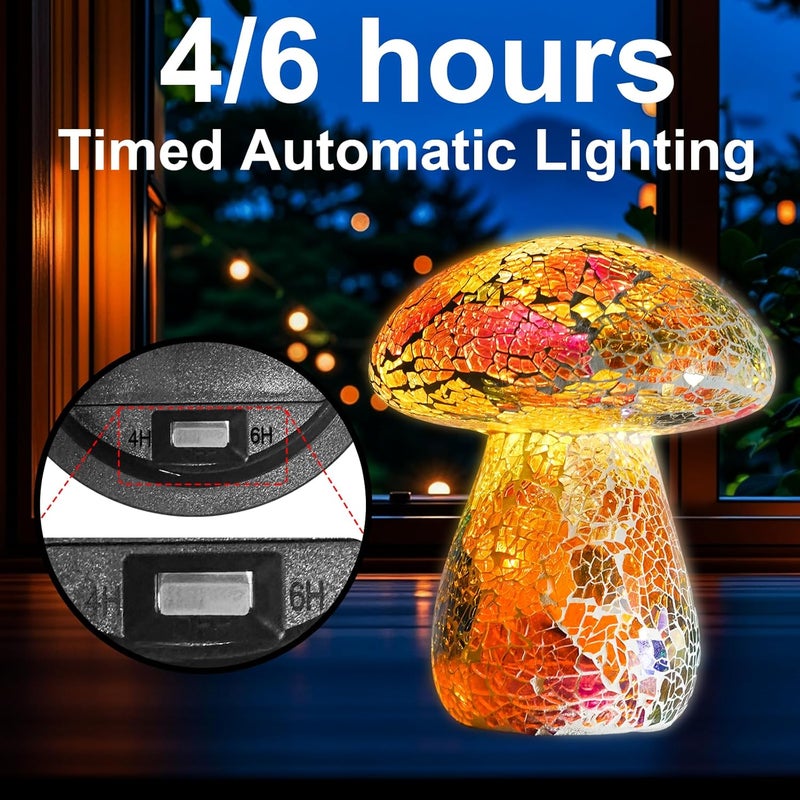 Darkdec Mosaic Mushroom Garden Lights - Table Lamp Outdoor Decor Waterproof Night Light Lawn Decor Statue for Patio, Party, Yard (Red) - Image 3